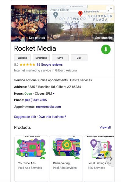 Rocket Media GMB Profile Example